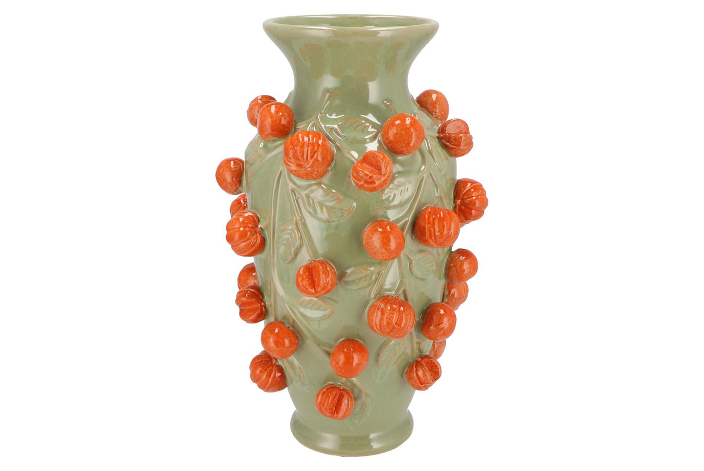 Vaas steen M - H38 W24 - Pistache green- Manderin - Pflanzfix24