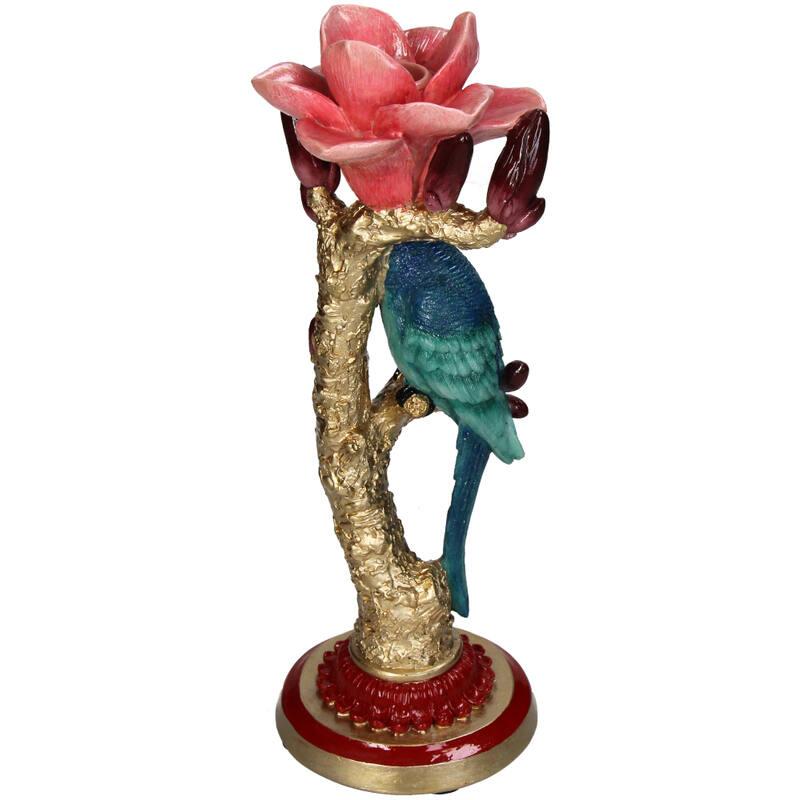 Kandelaar mit blauem Vogel & roter Rose 27 cm – Pflanzfix24