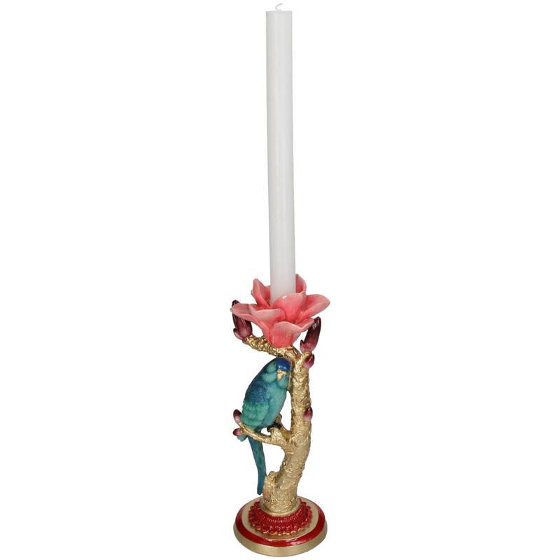 Kandelaar mit blauem Vogel & roter Rose 27 cm – Pflanzfix24