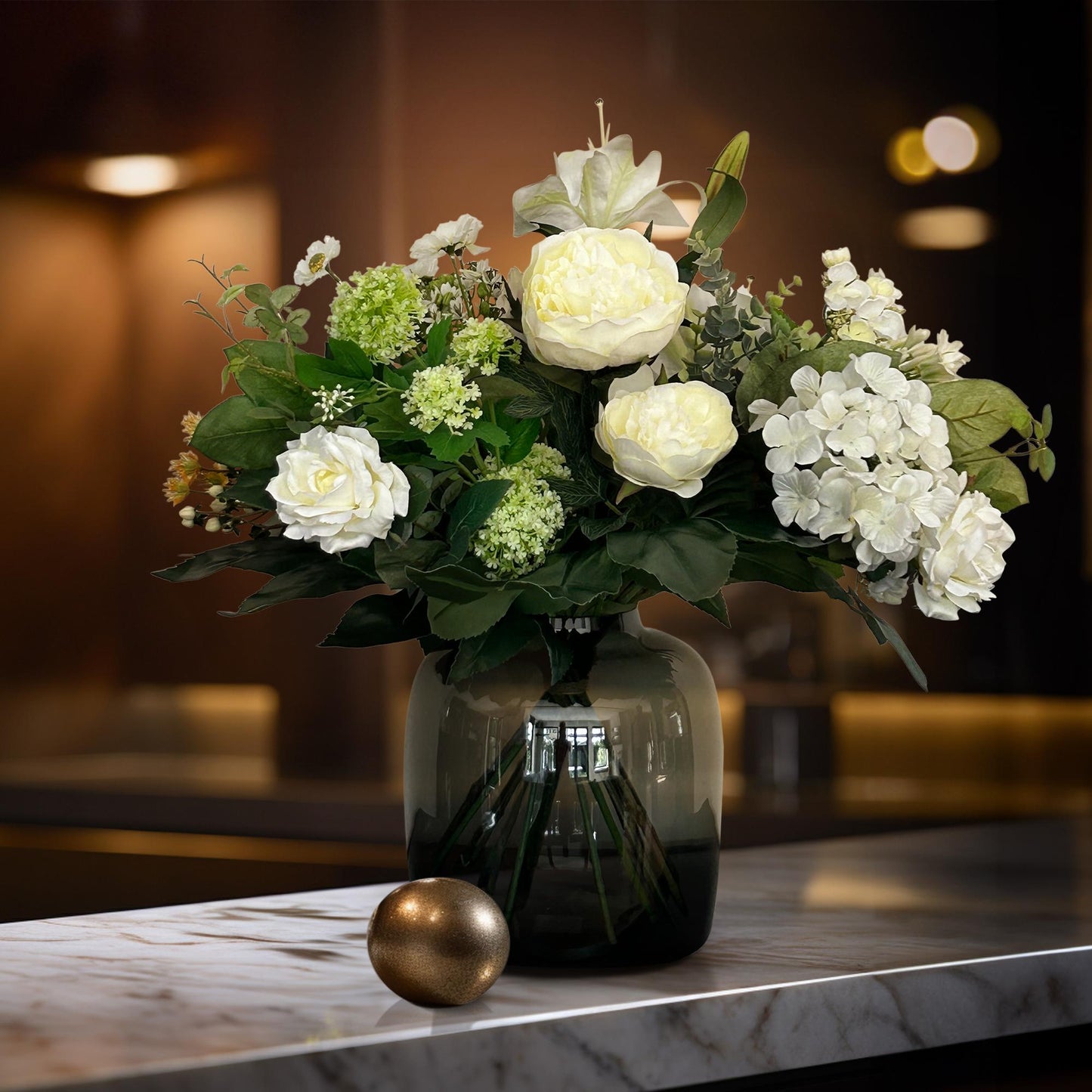 Kunstblumenstrauß Bouquet M – White Dream – 60 cm - Pflanzfix24.de - Pflanzfix24.de