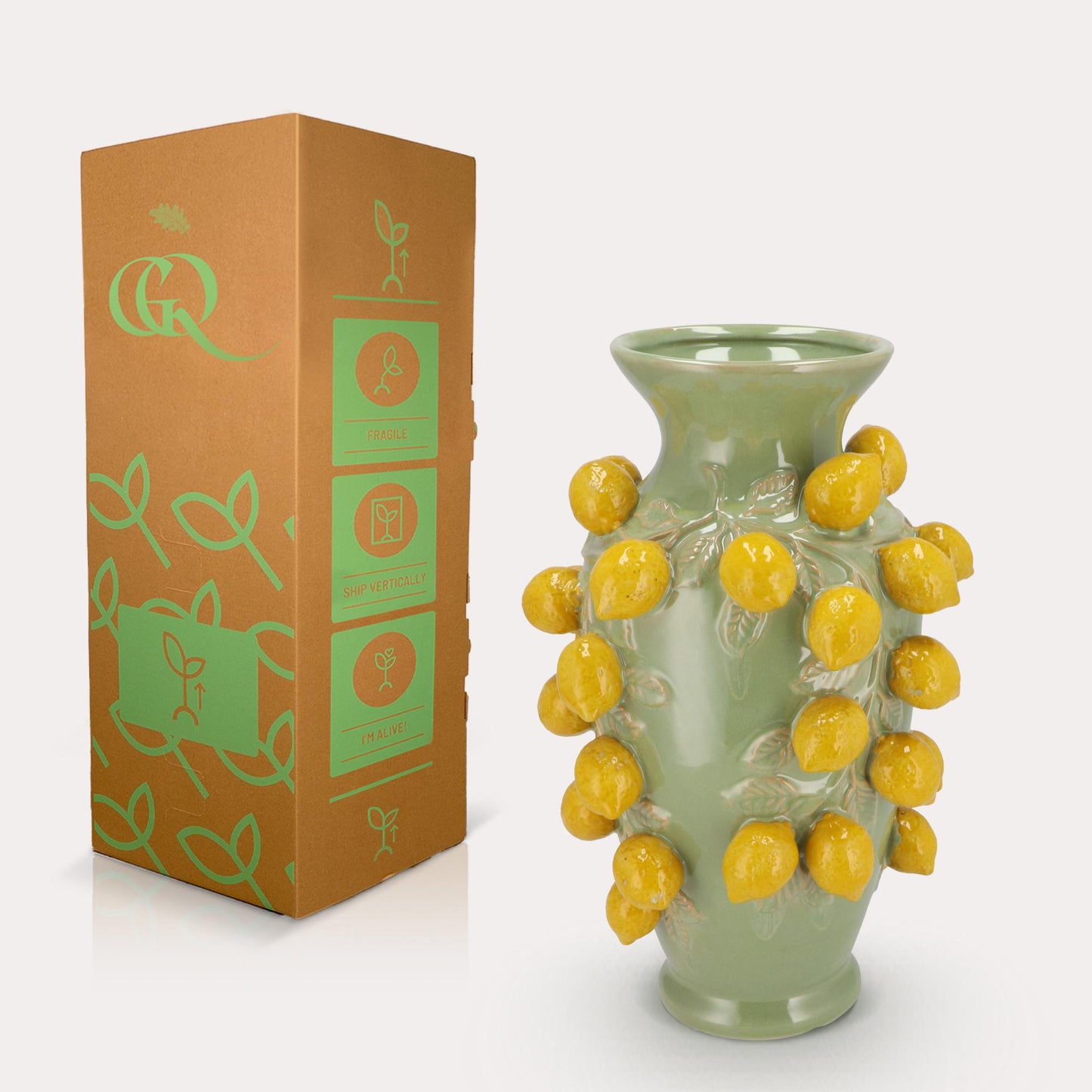 Vaas steen M - H38 W24 - Pistache green- Lemon - Pflanzfix24