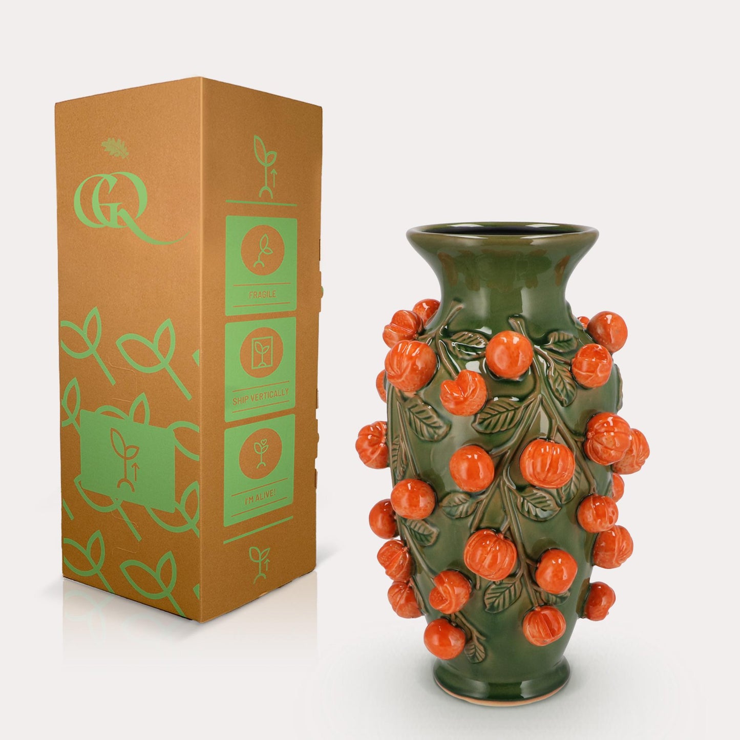 Vaas steen M - H38 W24 - Green- Manderin - Pflanzfix24