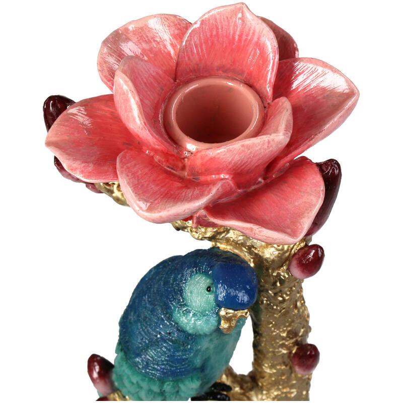 Kandelaar mit blauem Vogel & roter Rose 27 cm – Pflanzfix24