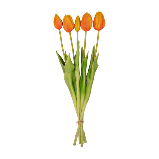 Kunst Tulpen Bouquet Orange 5 Stück – Real Touch 42 cm | Pflanzfix24.de - Pflanzfix24.de