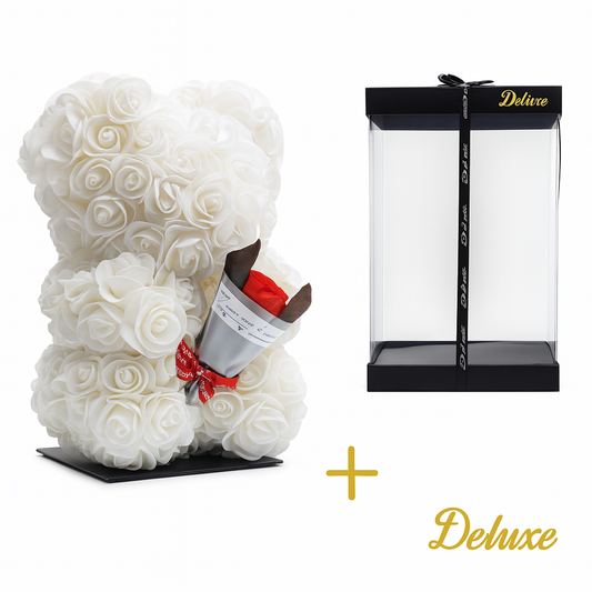 Beer DELUXE auf Ständer 25 cm - Weiß Schaumstoff mit Blumenstrauß - pflanzfix24