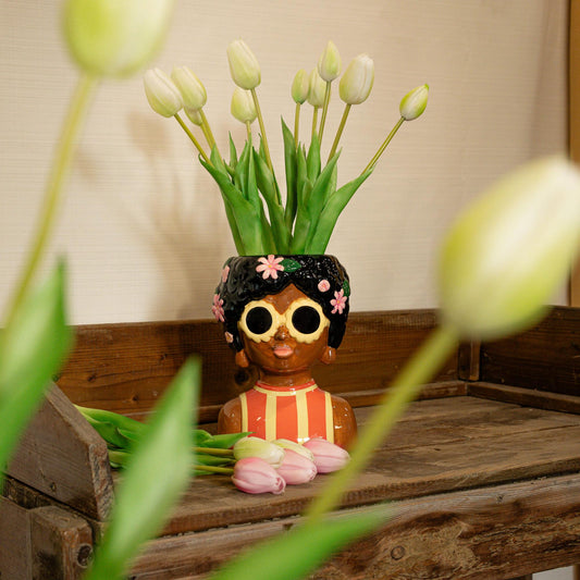 Vase Lady Sunny 21,5 cm + 10 Tulpen Weiß/Grün – Pflanzfix24.de - Pflanzfix24.de