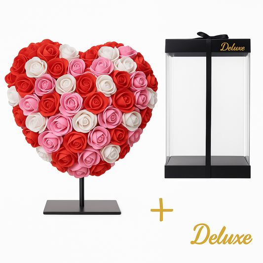Herz DELUXE auf Ständer 25 cm - Gemischter roter, rosa und weißer Schaum - Pflanzfix24