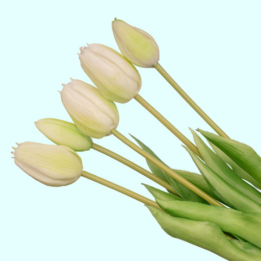 Kunst Tulpen Bouquet Weiß/Grün 5 Stück – Real Touch 42 cm | Pflanzfix24.de - Pflanzfix24.de