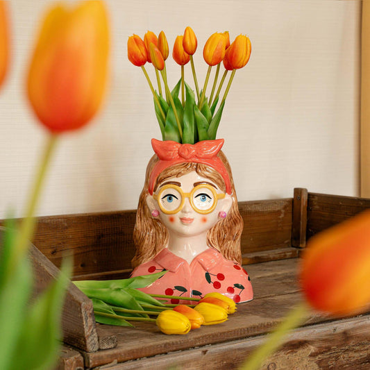 Vase Jessie mit Schleife 27 cm + 10 Tulpen Orange – Pflanzfix24.de - Pflanzfix24.de