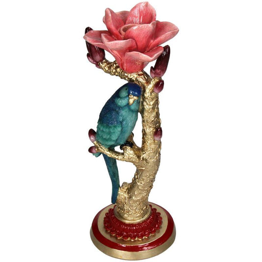 Kandelaar mit blauem Vogel & roter Rose 27 cm – Pflanzfix24