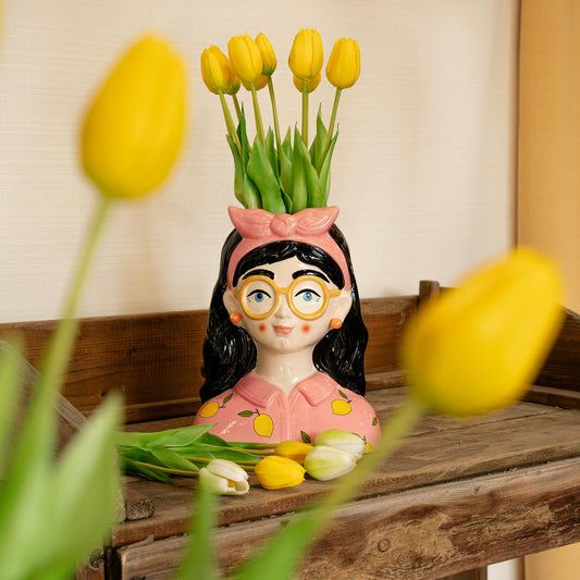 Vase Kylie 27 cm + 10 Real Touch Tulpen Gelb – Pflanzfix24.de - Pflanzfix24.de