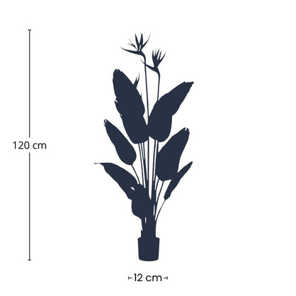 Strelitzia met bloemen - 120cm - In zwarte pot - Kunstplant - Pflanzfix24