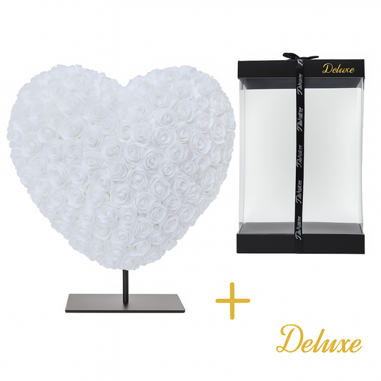 Herz DELUXE auf Ständer 15 cm – Weißer Schaum – in luxuriöser Geschenkverpackung 15 cm - Pflanzfix24