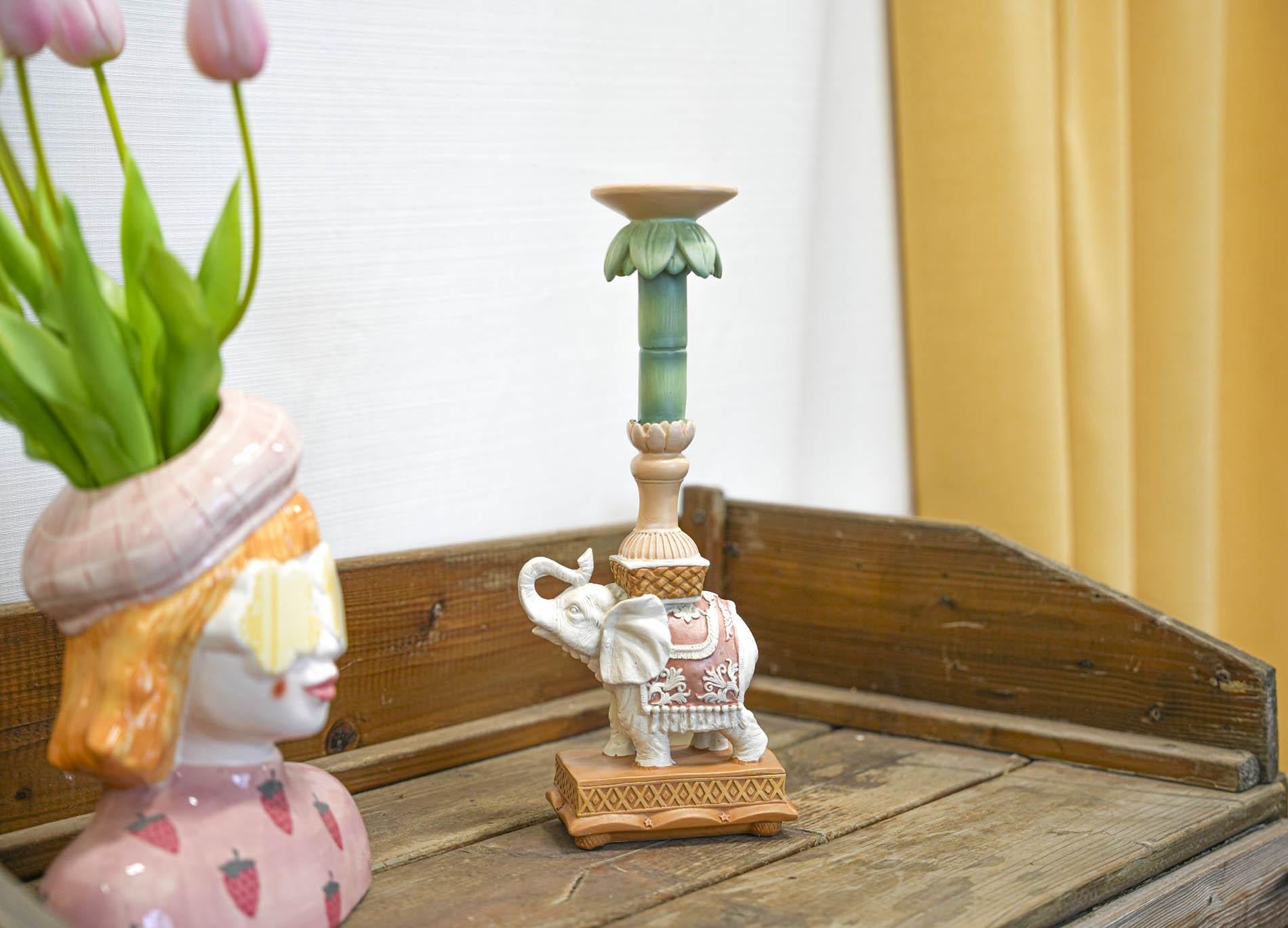 Kandelaar - Olifant roze/groen - 34,50 cm - Pflanzfix24.de - Pflanzfix24.de