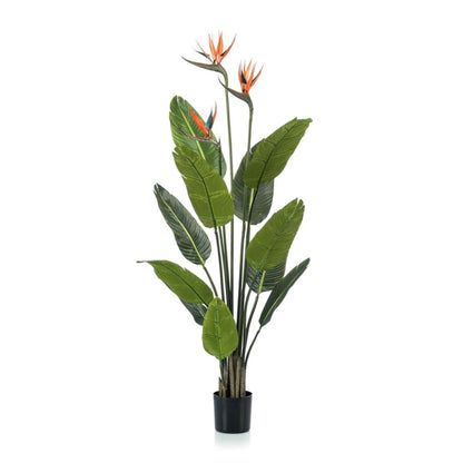 Strelitzia met bloemen - 120cm - In zwarte pot - Kunstplant - Pflanzfix24