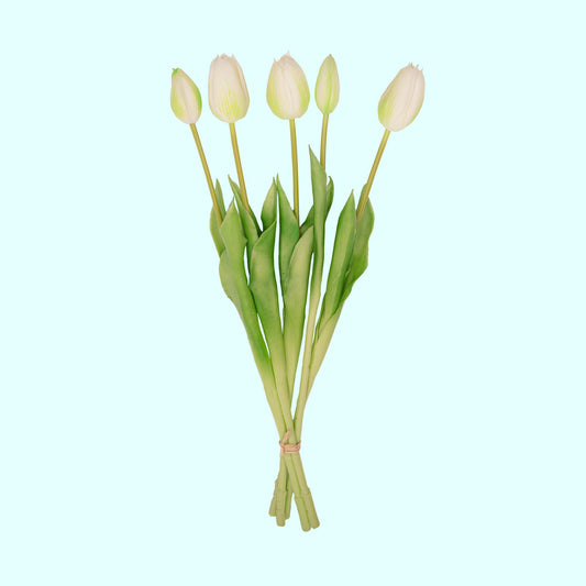 Kunst Tulpen Bouquet Weiß/Grün 10 Stück – Real Touch 42 cm | Pflanzfix24.de - Pflanzfix24.de