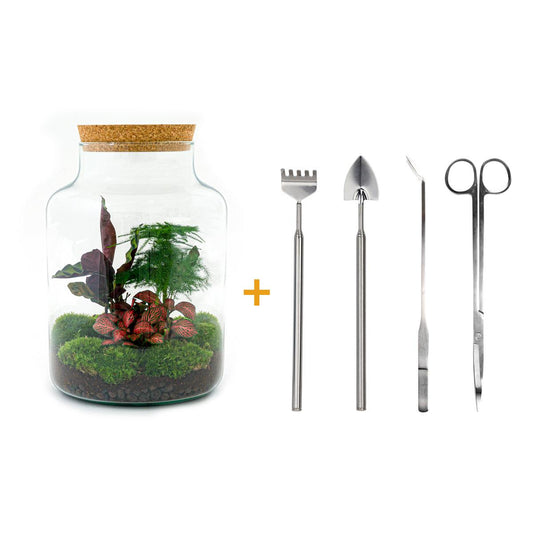 Flaschengarten - Milky - ↕ 30 cm - Rake + Shovel + Tweezer + Scissors by Pflanzfix24.de - Pflanzfix24.de