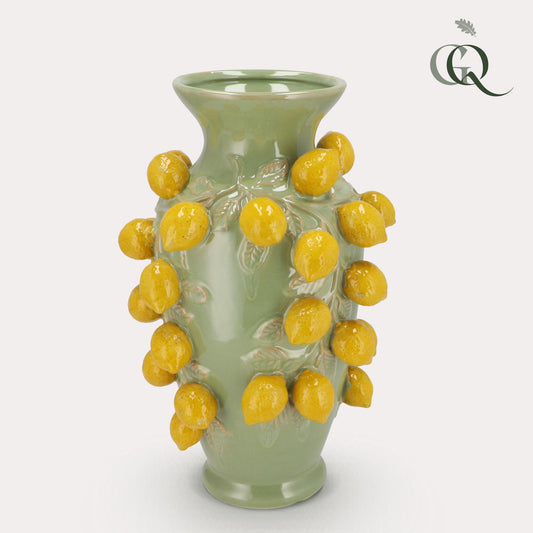 Vaas steen M - H38 W24 - Pistache green- Lemon - Pflanzfix24