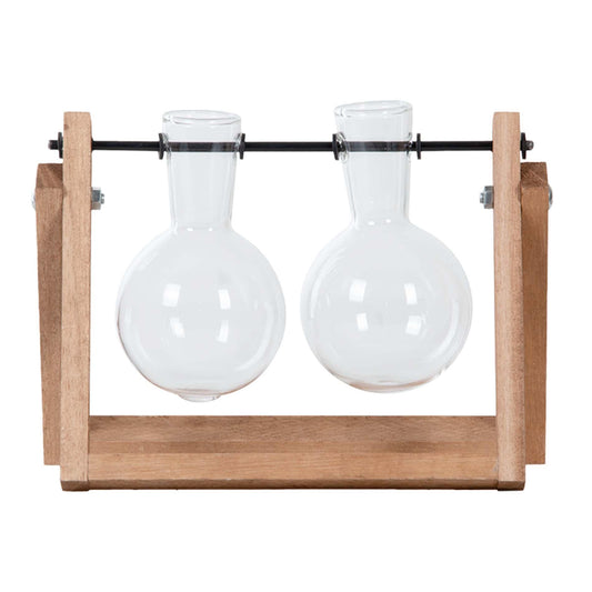 Cutting Stand - 2 glass vases - Hydroponic vase for cuttings - Wooden - Cultivation station - Pflanzfix24